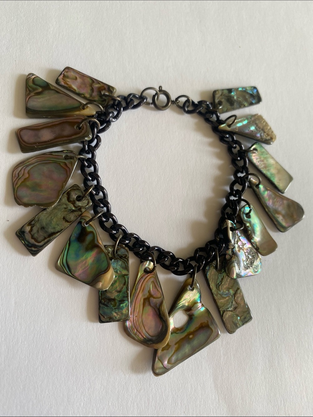 Vintage Abalone Charm Bracelet - Iridescent Green and Blue